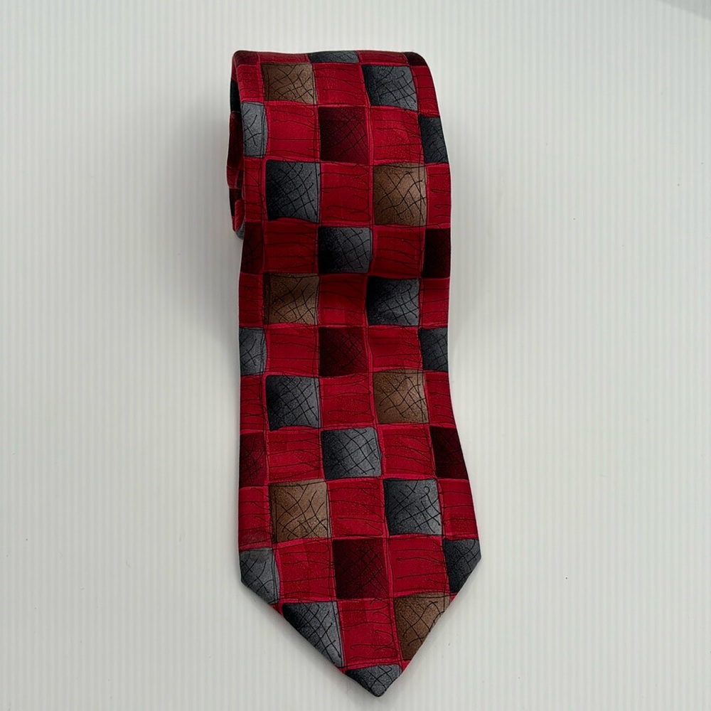 Men's J. GARCIA Silk Tie "Overlooking the Desert" Collection 52 Red/Grey/Brown